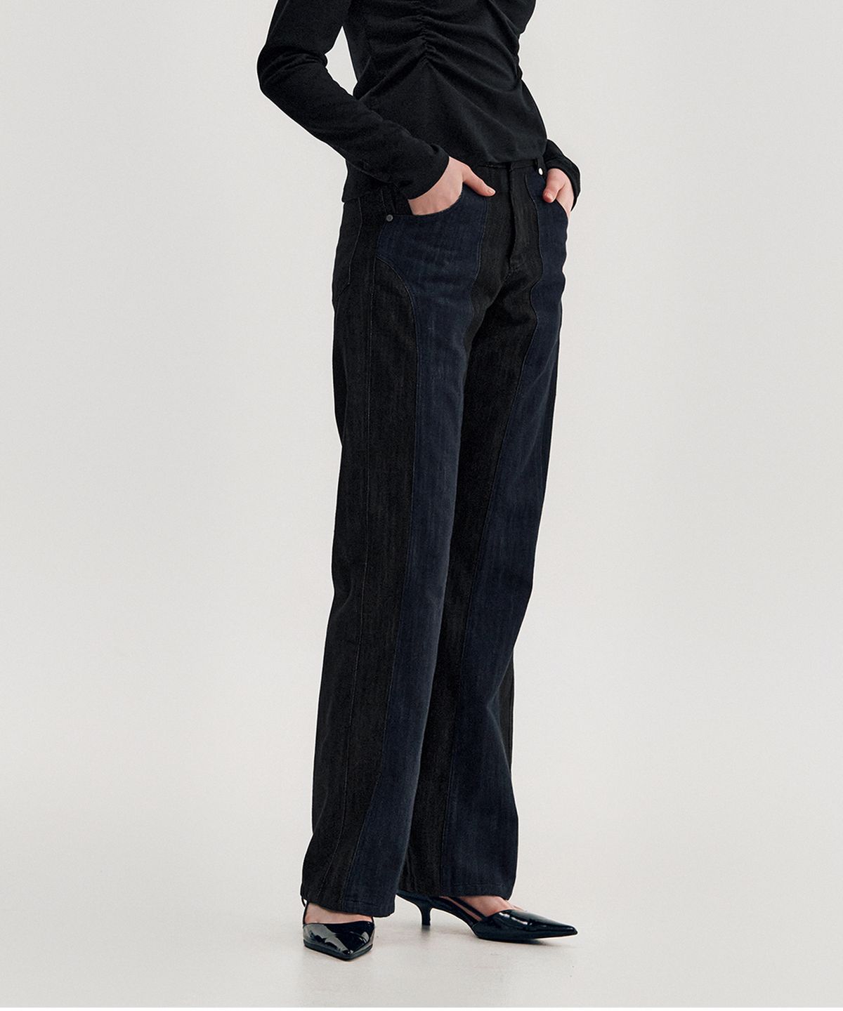 킴지수(KIMZISU) Two-Tone Straight Washed Pants _ BLACK