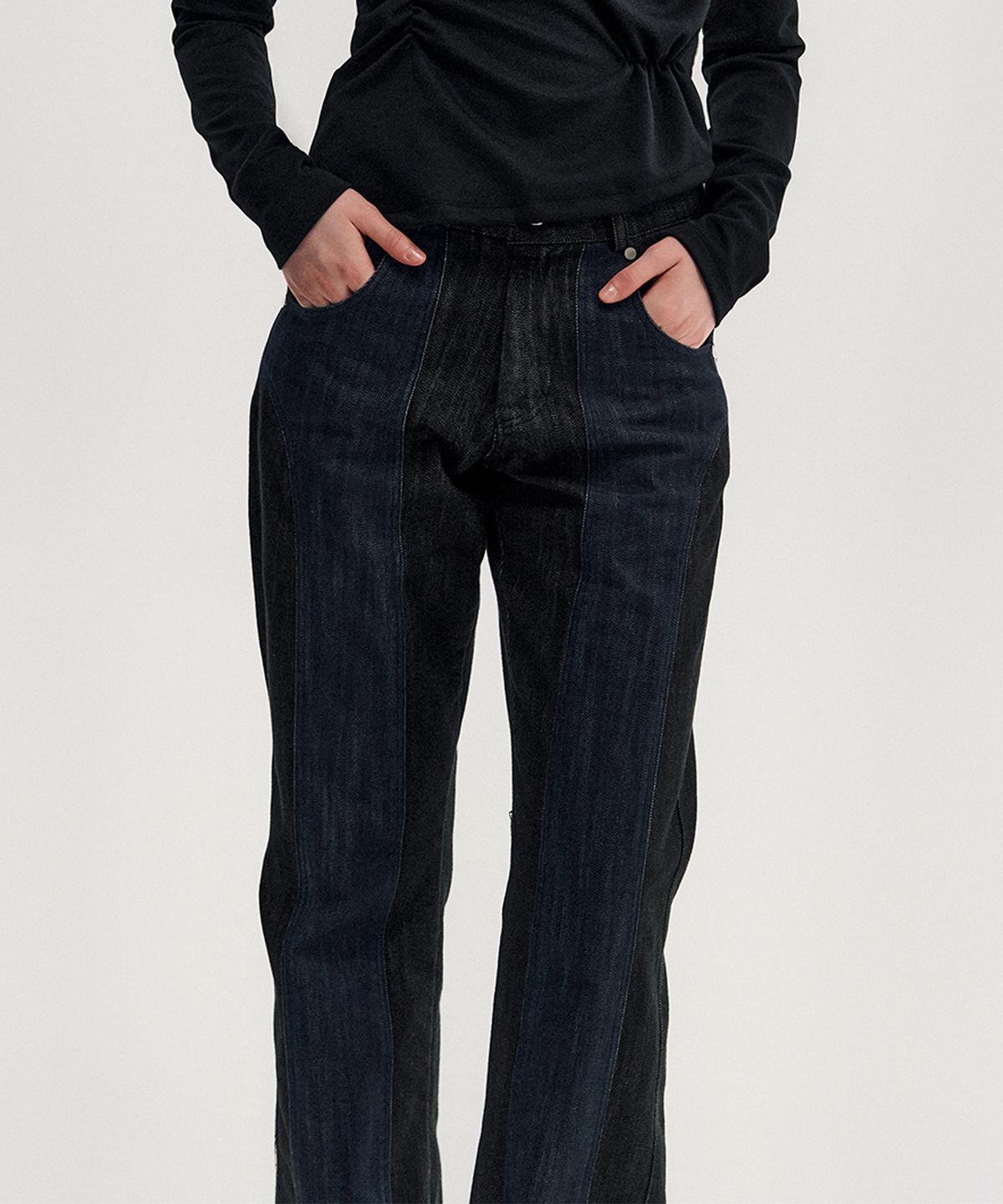 킴지수(KIMZISU) Two-Tone Straight Washed Pants _ BLACK
