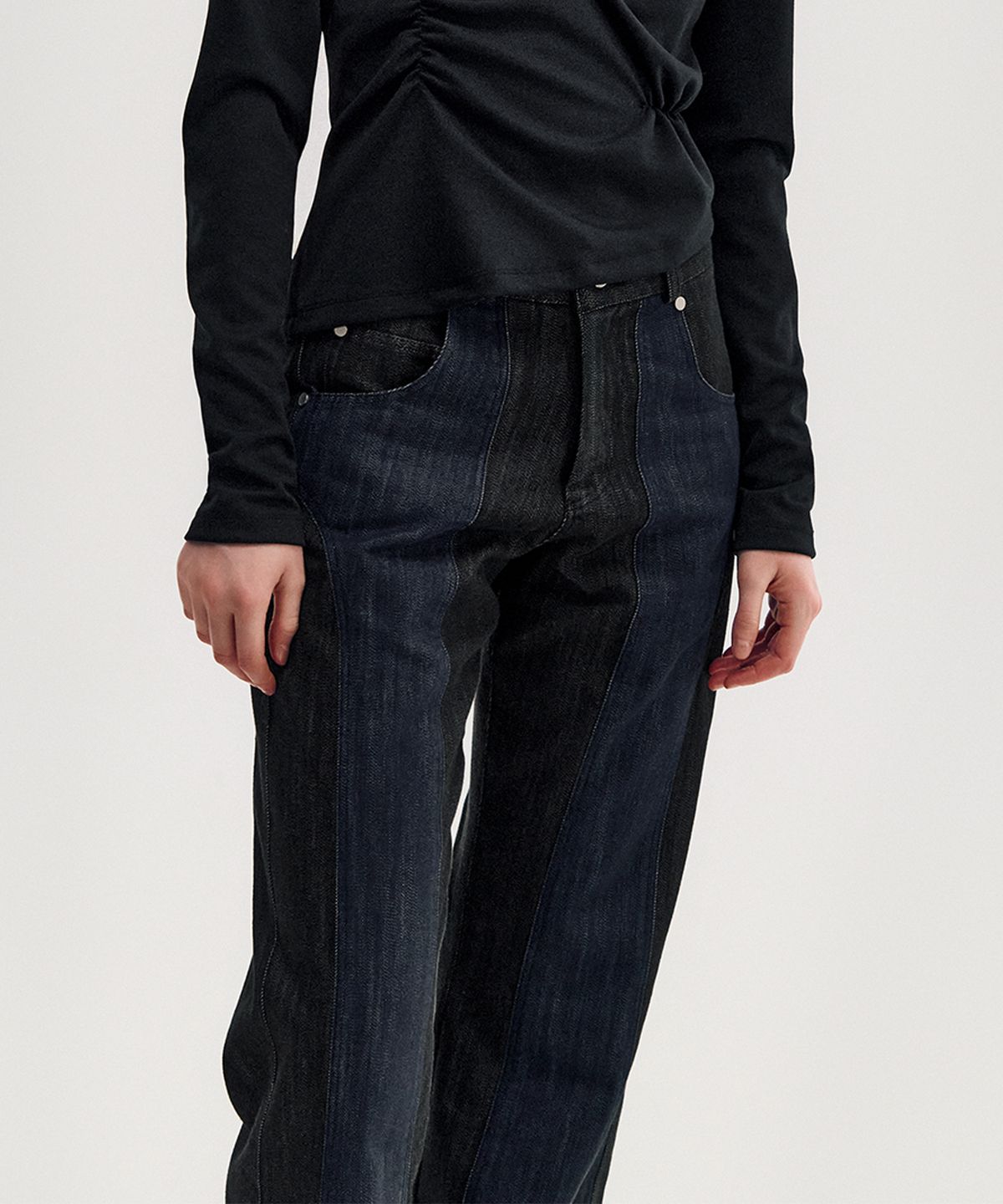 킴지수(KIMZISU) Two-Tone Straight Washed Pants _ BLACK