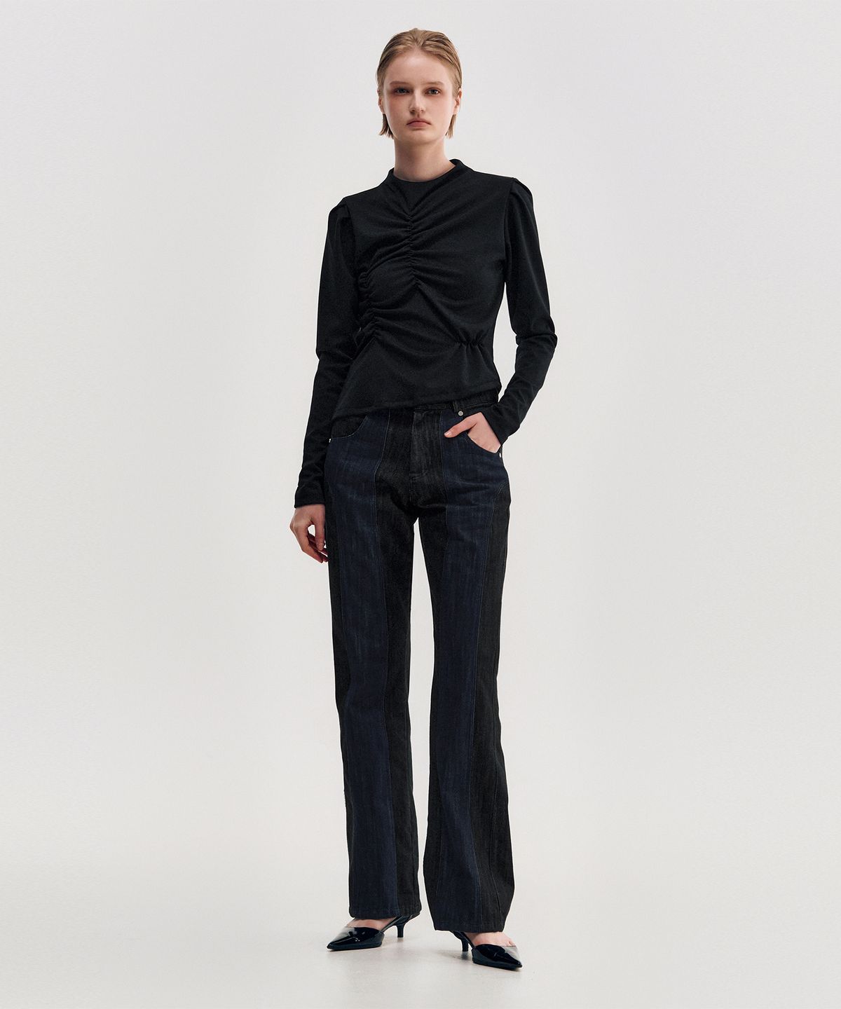킴지수(KIMZISU) Two-Tone Straight Washed Pants _ BLACK