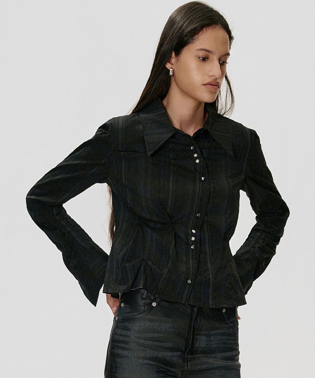 킴지수(KIMZISU) DOZI - Long Sleeve Button Up Shirt _ BLACK