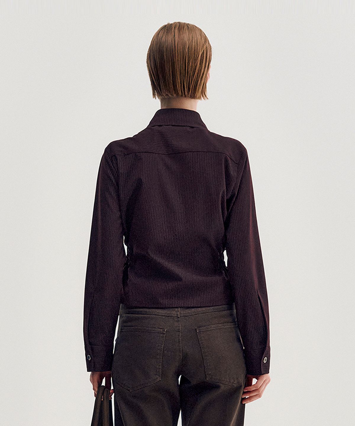킴지수(KIMZISU) Unbalanced Ruched Shirt _ BURGUNDY
