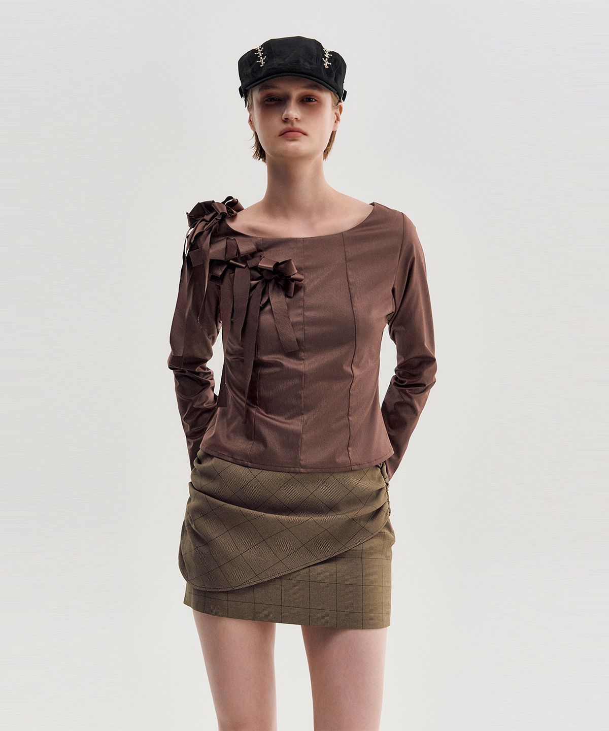 킴지수(KIMZISU) Raw Edge Ribbon Top _ BROWN