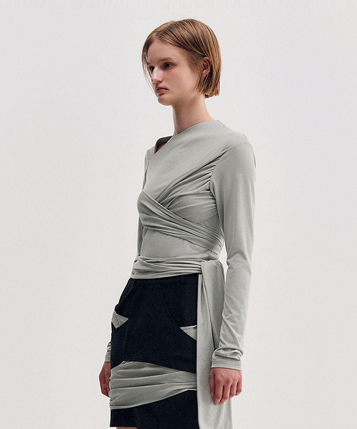 킴지수(KIMZISU) Multi-Tie Draped Jersey Top _ GREY