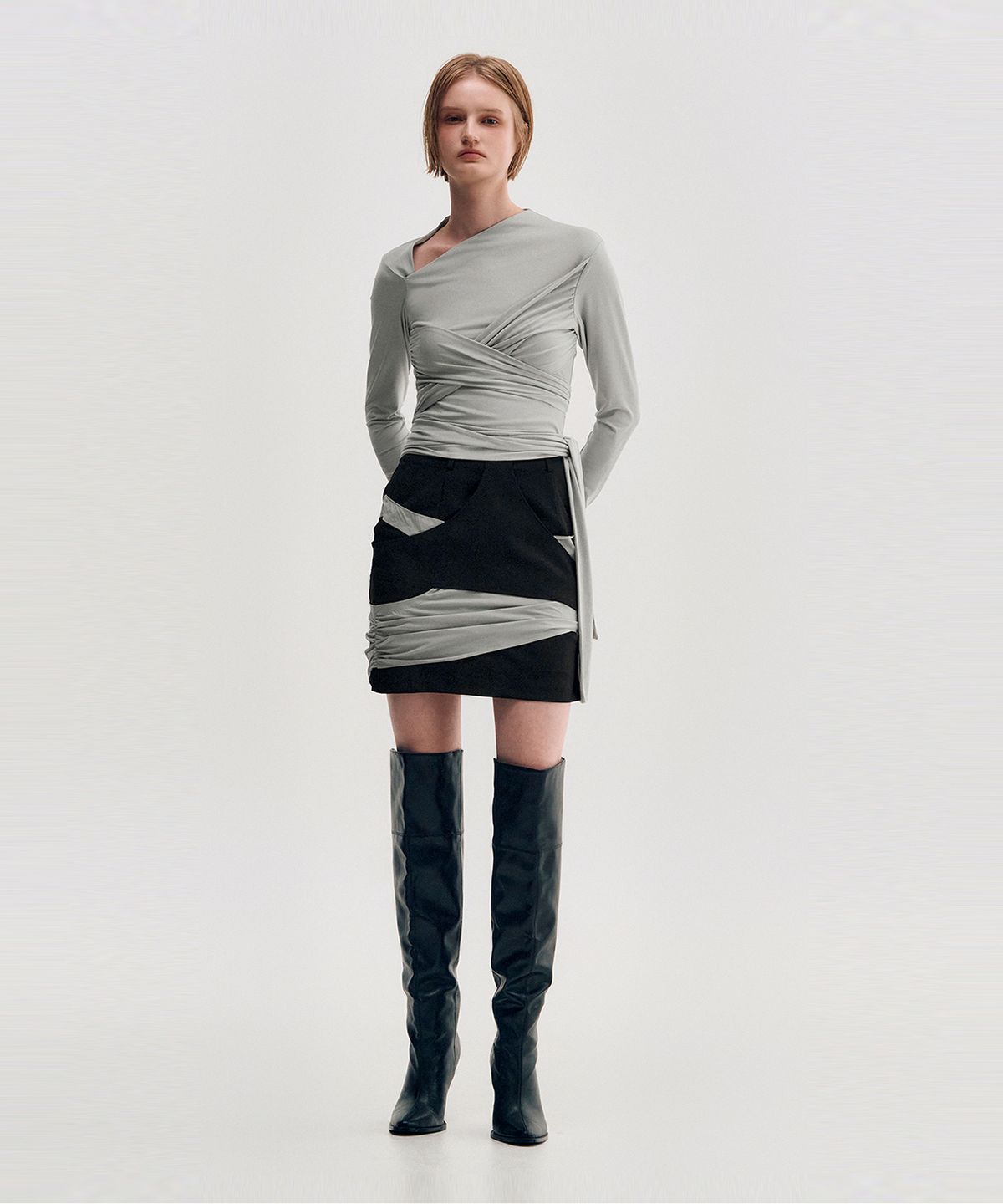 킴지수(KIMZISU) Multi-Tie Draped Jersey Top _ GREY