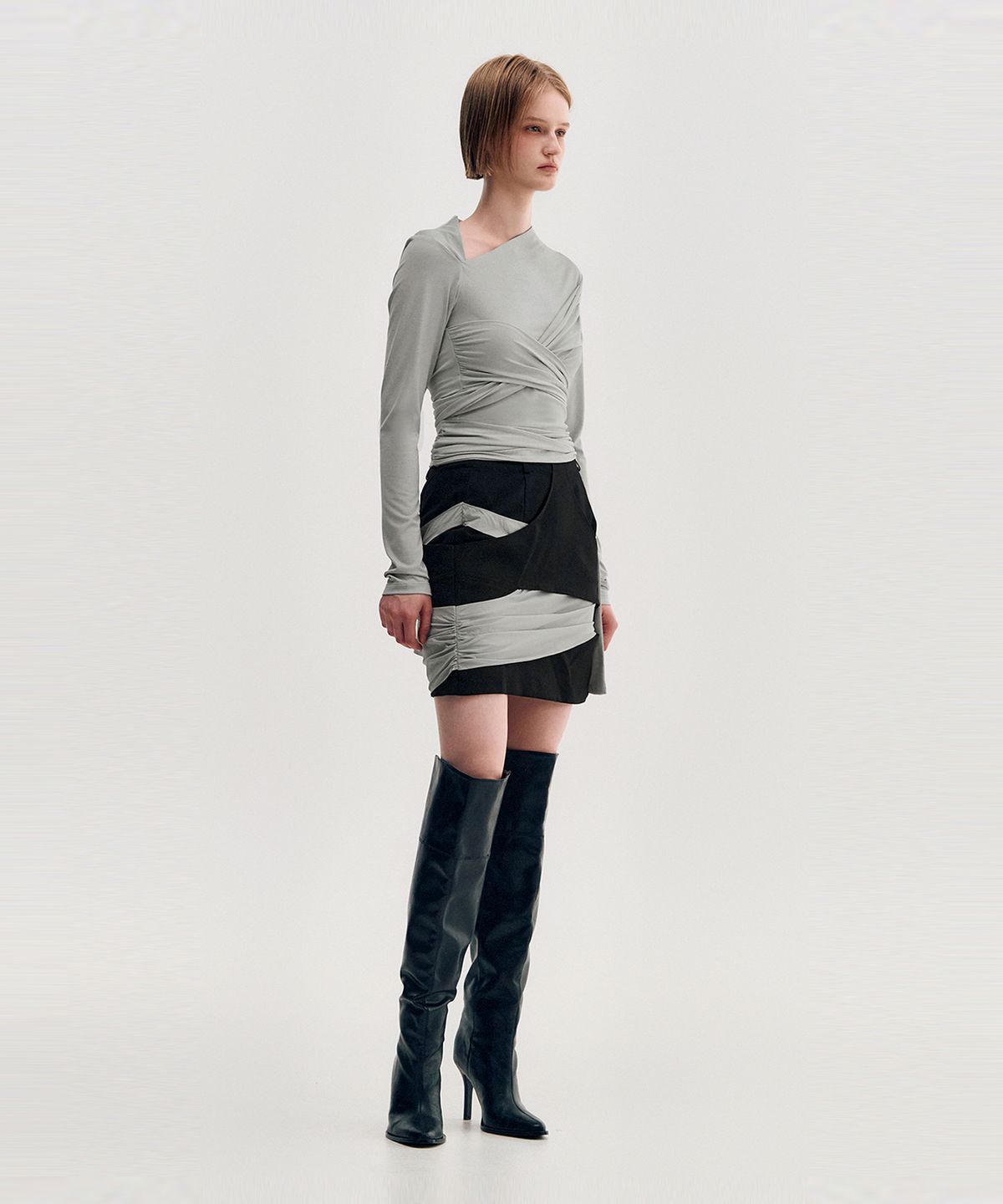 킴지수(KIMZISU) Multi-Tie Draped Jersey Top _ GREY