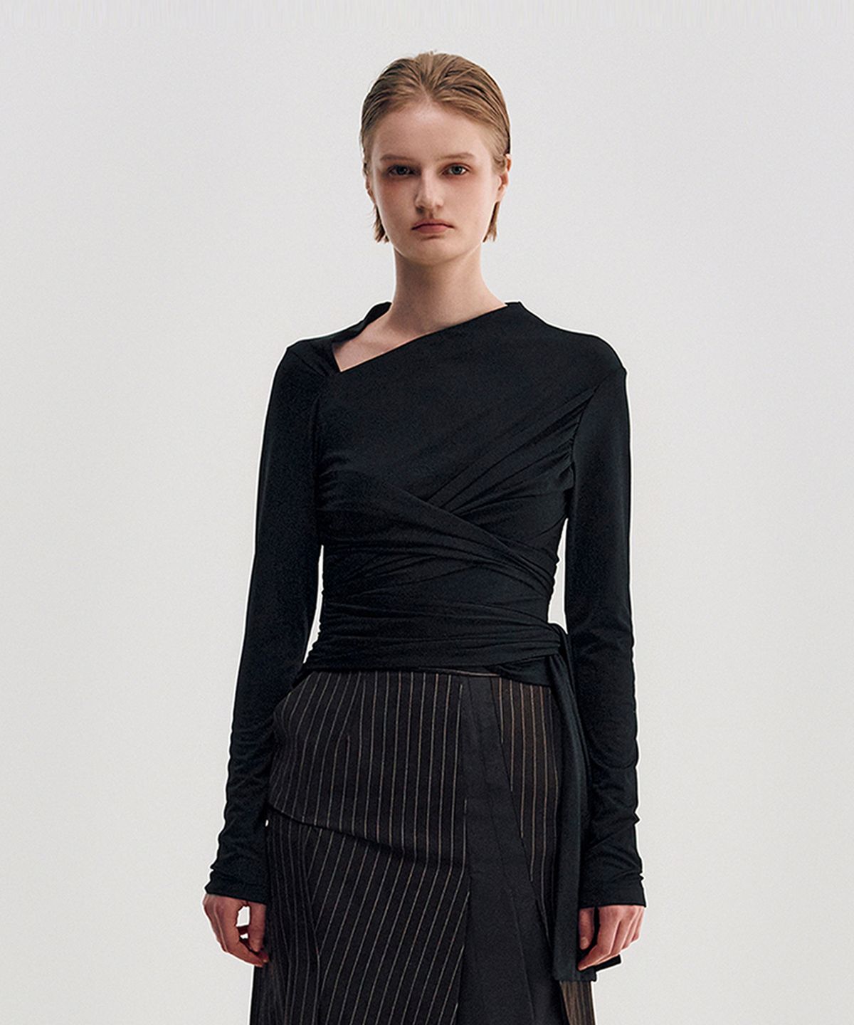 킴지수(KIMZISU) Multi-Tie Draped Jersey Top _ BLACK