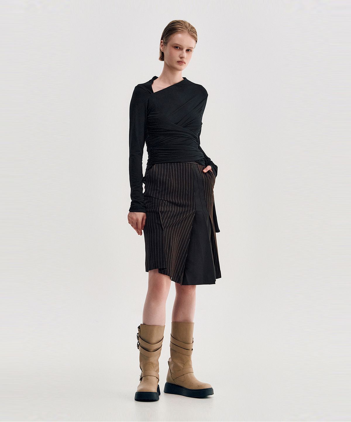 킴지수(KIMZISU) Multi-Tie Draped Jersey Top _ BLACK