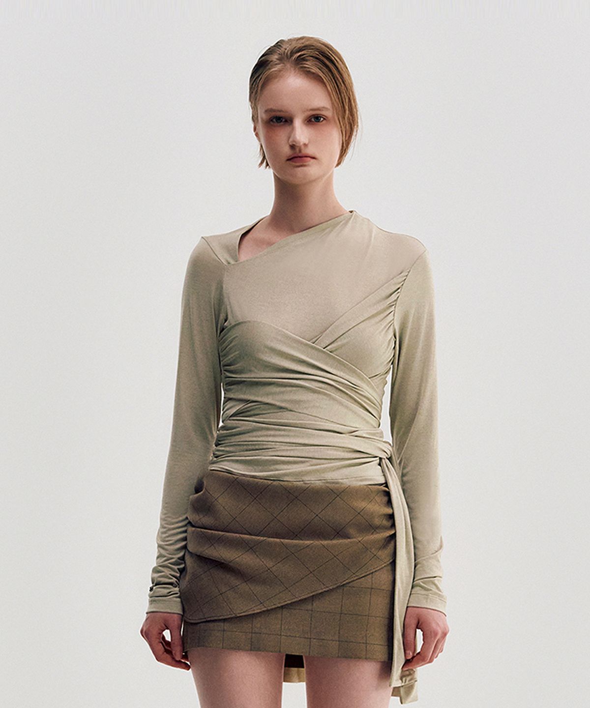 킴지수(KIMZISU) Multi-Tie Draped Jersey Top _ BEIGE