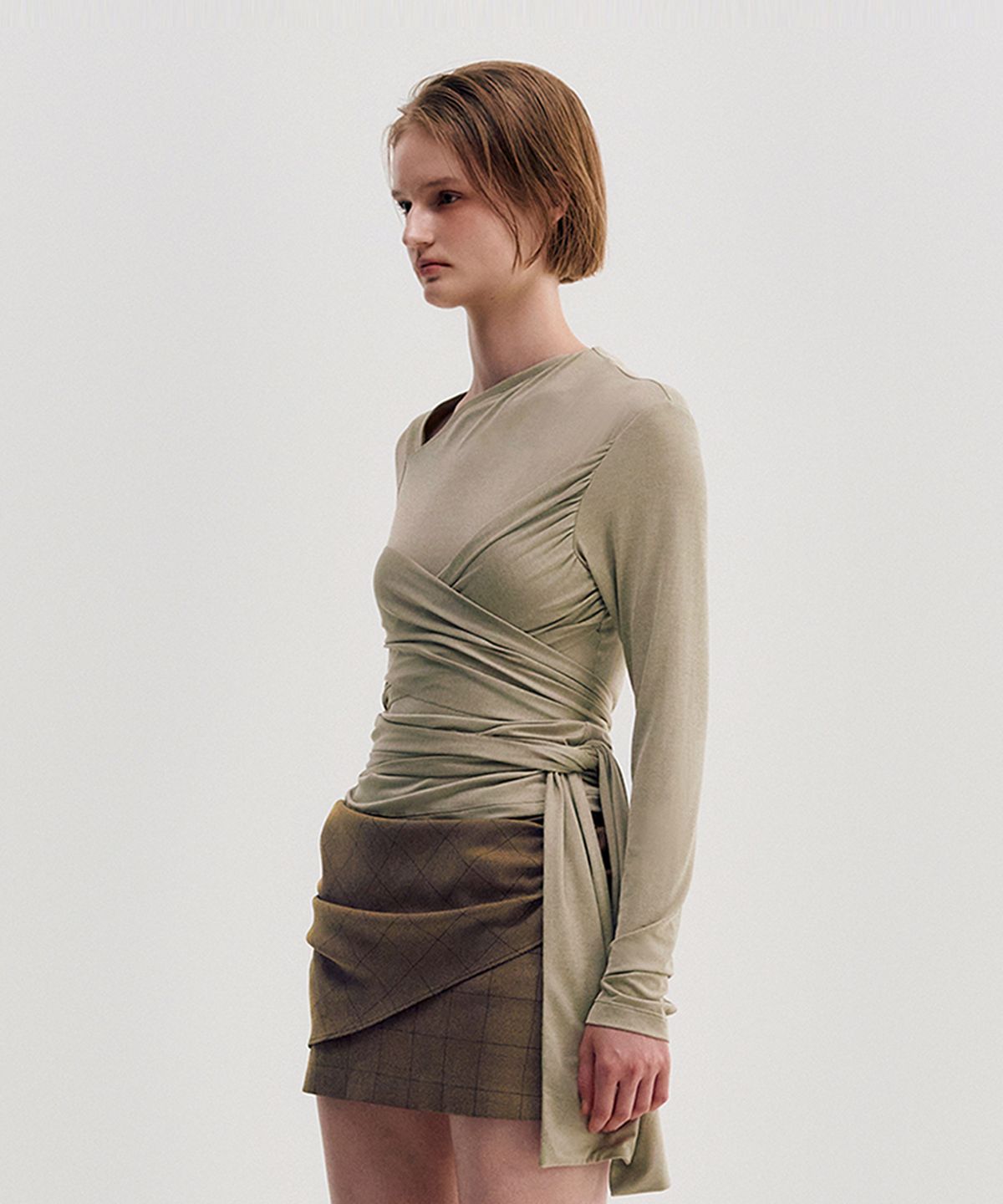 킴지수(KIMZISU) Multi-Tie Draped Jersey Top _ BEIGE