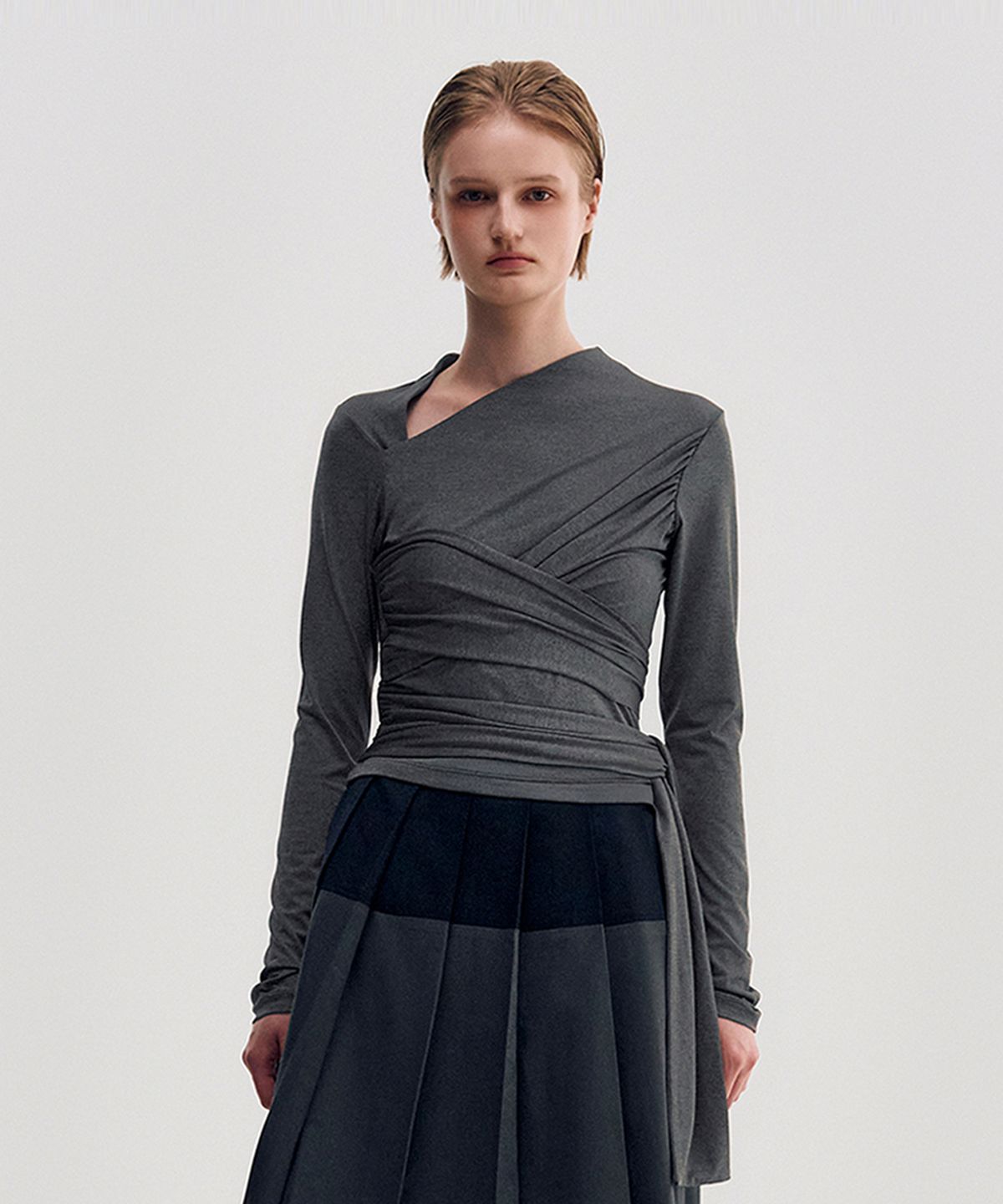 킴지수(KIMZISU) Multi-Tie Draped Jersey Top _ DARK GREY