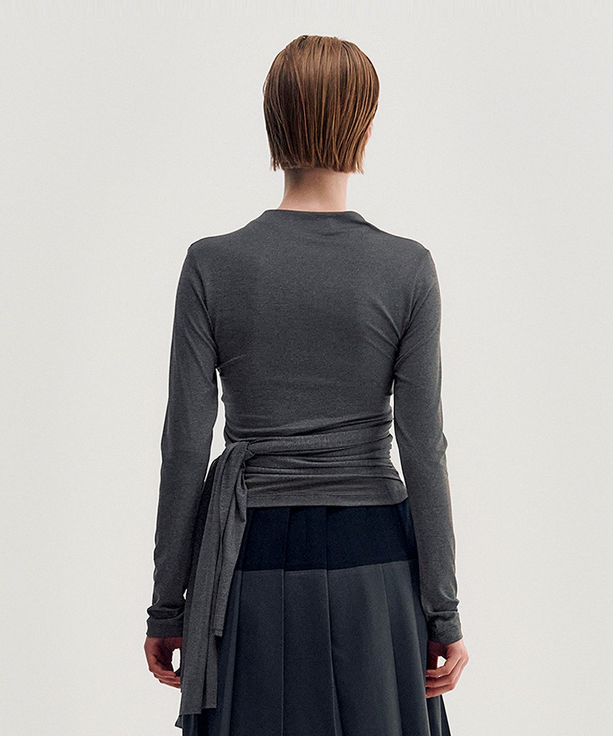 킴지수(KIMZISU) Multi-Tie Draped Jersey Top _ DARK GREY