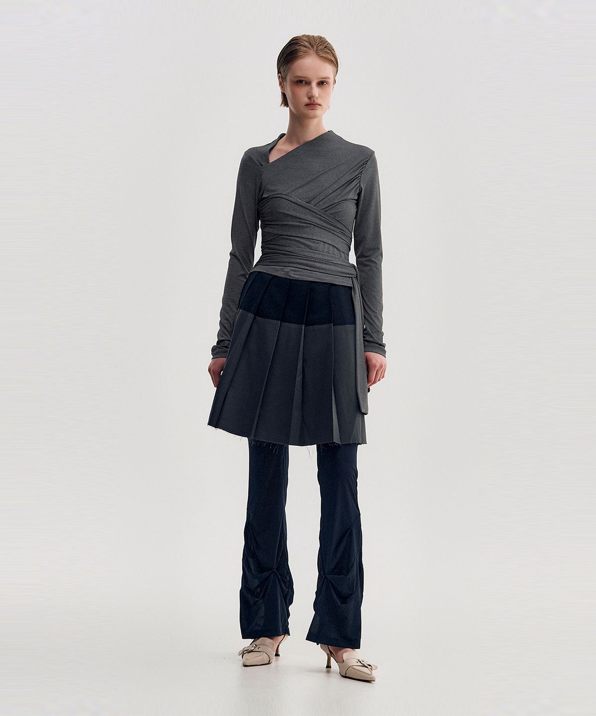킴지수(KIMZISU) Multi-Tie Draped Jersey Top _ DARK GREY