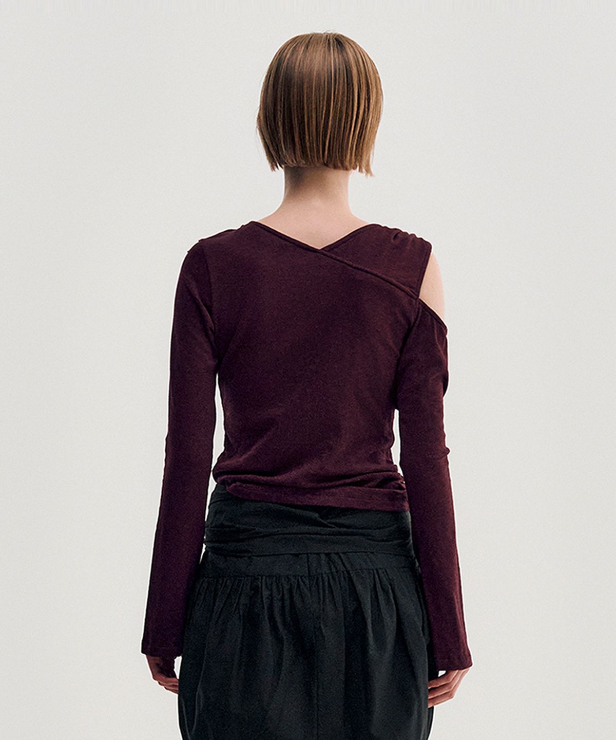 킴지수(KIMZISU) Diagonal Ruffle Jersey Top _ BURGUNDY