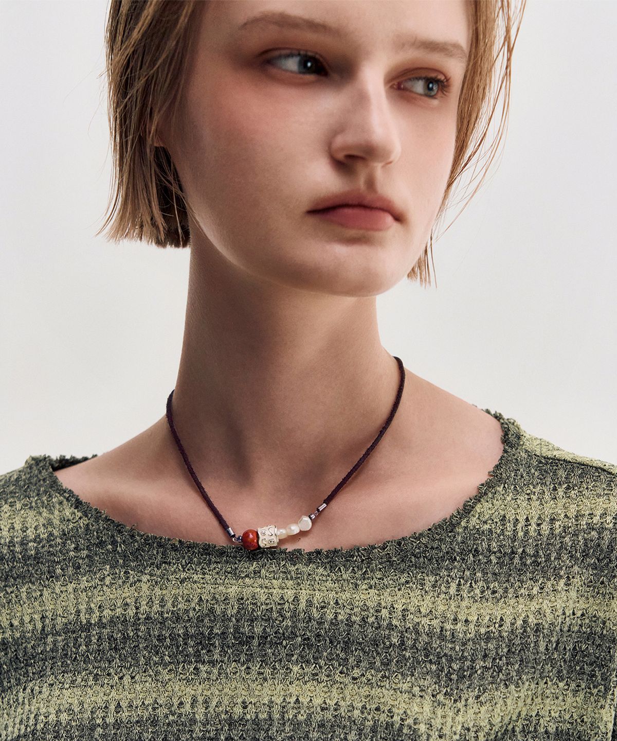 킴지수(KIMZISU) Stone Combi Necklace - Pearl Trio _ RED