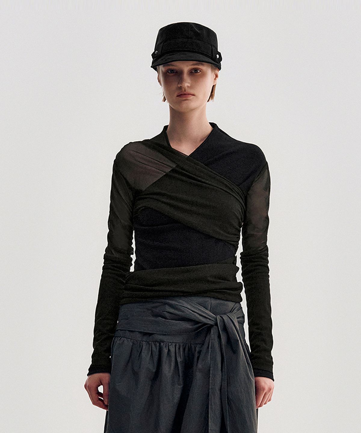 킴지수(KIMZISU) Suede-Touch Belted Military Cap _ BLACK