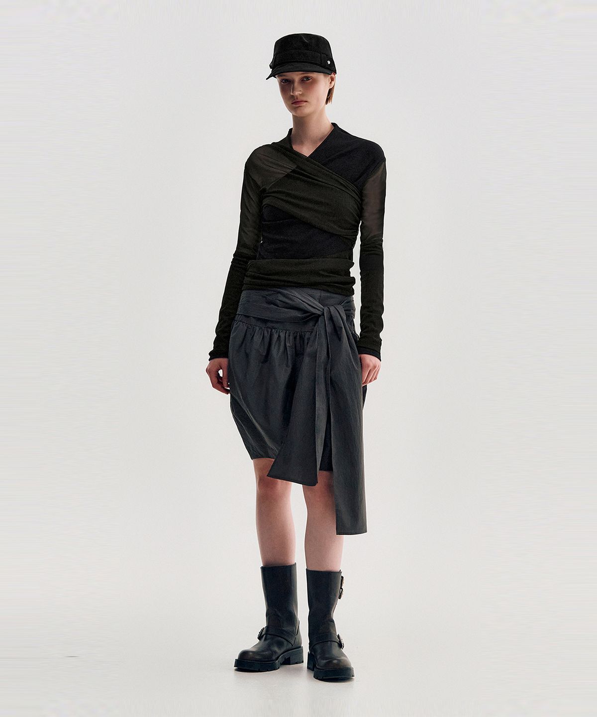 킴지수(KIMZISU) Suede-Touch Belted Military Cap _ BLACK