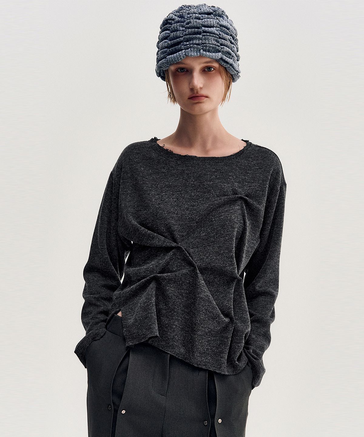 킴지수(KIMZISU) Melange Ruched Beanie _ SKY BLUE