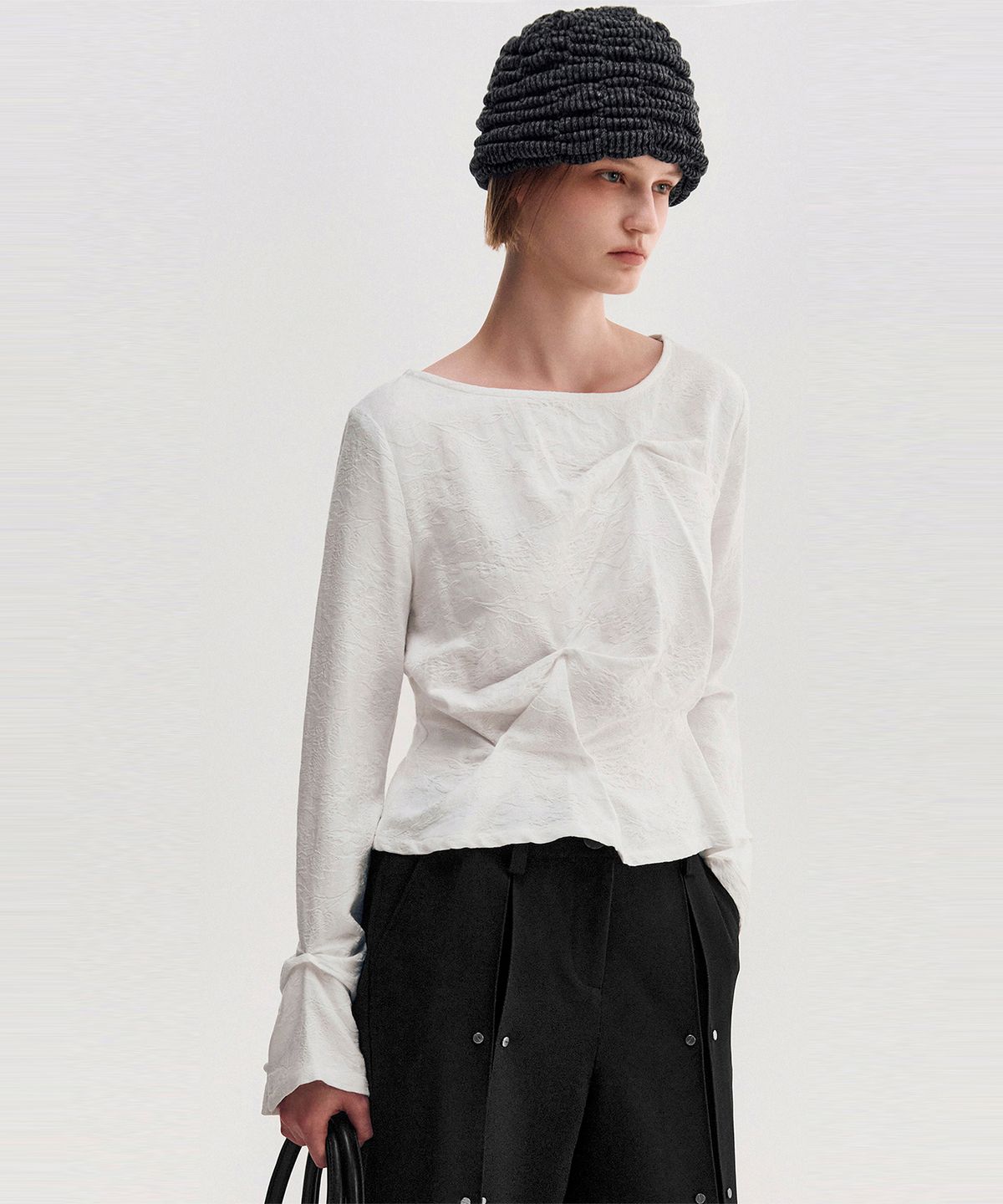 킴지수(KIMZISU) Melange Ruched Beanie _ BLACK
