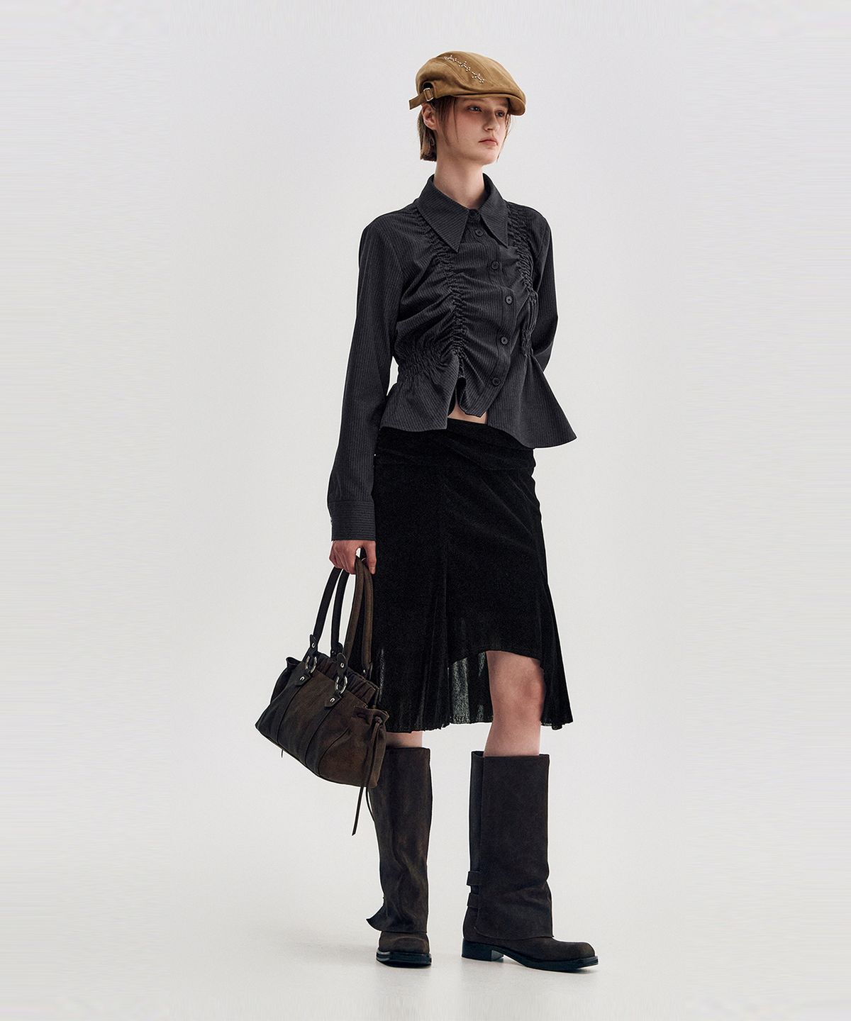 킴지수(KIMZISU) Ruched Belt Tote Bag _ BROWN