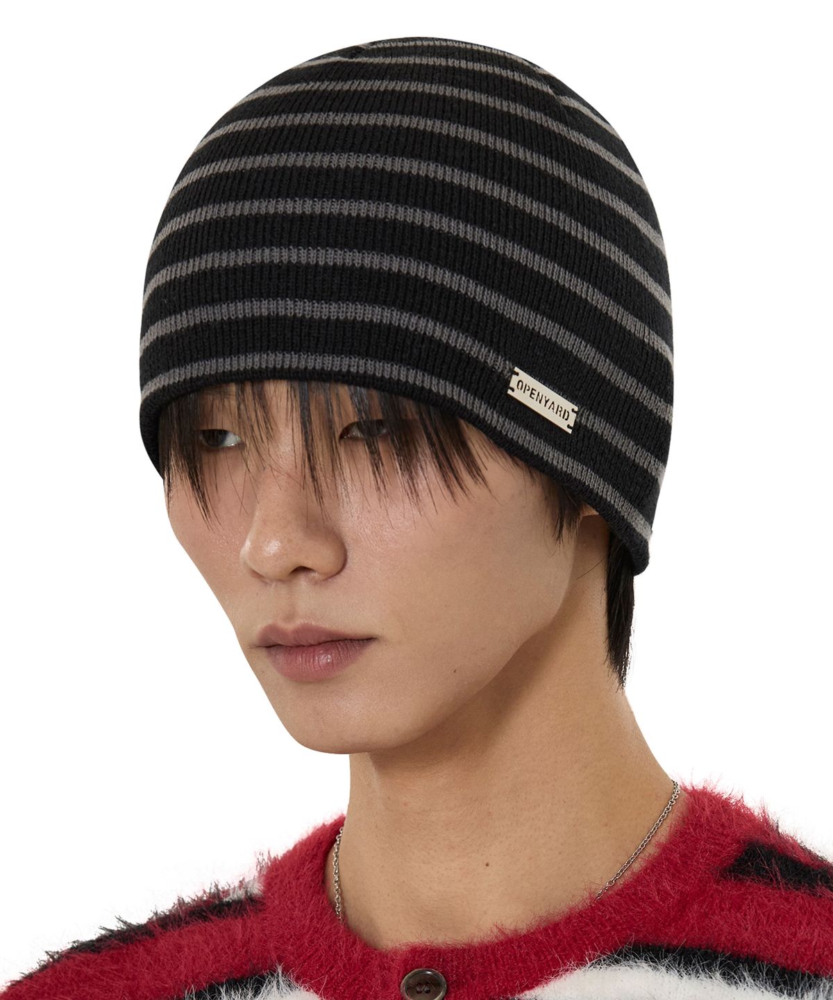 오픈야드(오와이)(OPENYARD(OY)) STRIPE METAL BEANIE - BLACK