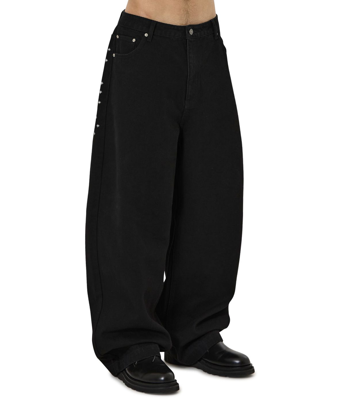 오픈야드(오와이)(OPENYARD(OY)) SPRINKLE EMBROIDERY WIDE VOLUME PANTS - BLACK