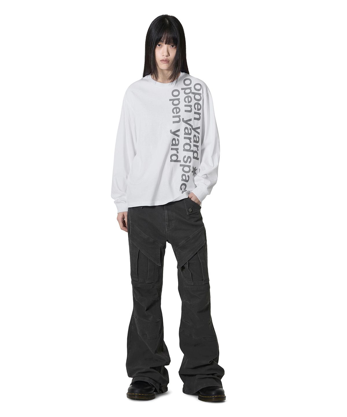 오픈야드(오와이)(OPENYARD(OY)) BOLD PATCH L/S TEE - WHITE