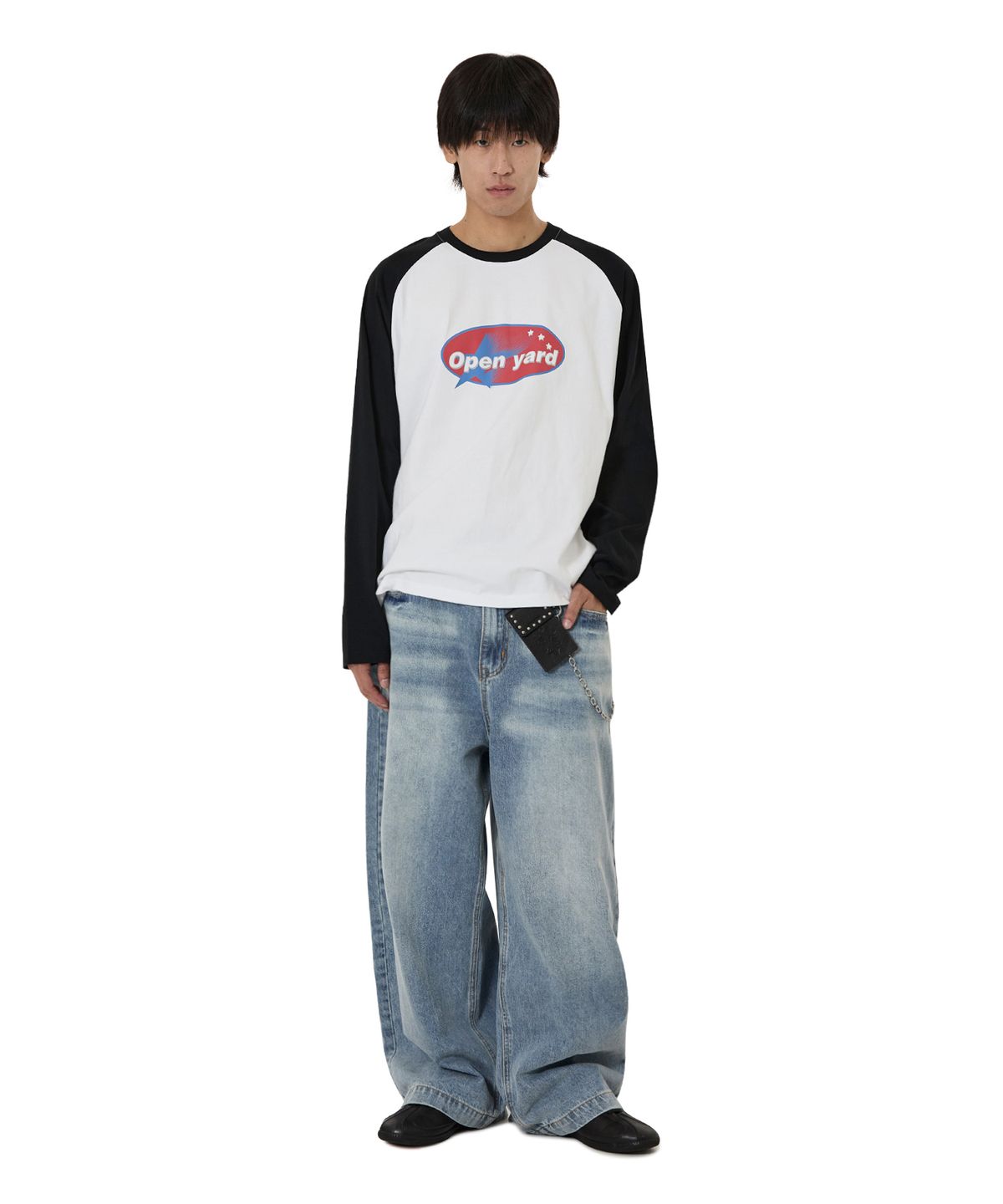 오픈야드(오와이)(OPENYARD(OY)) OVAL LOGO RAGLAN L/S TEE - BLACK