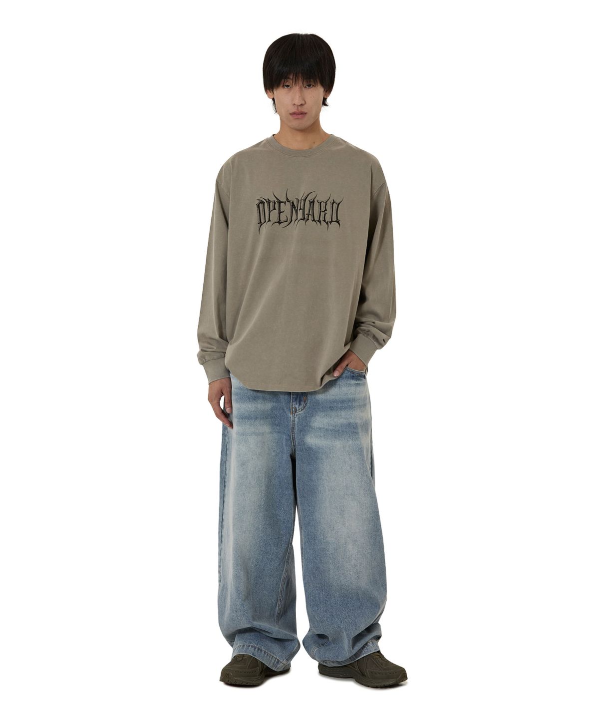 오픈야드(오와이)(OPENYARD(OY)) WASHED OLD ENG L/S TEE - KHAKI