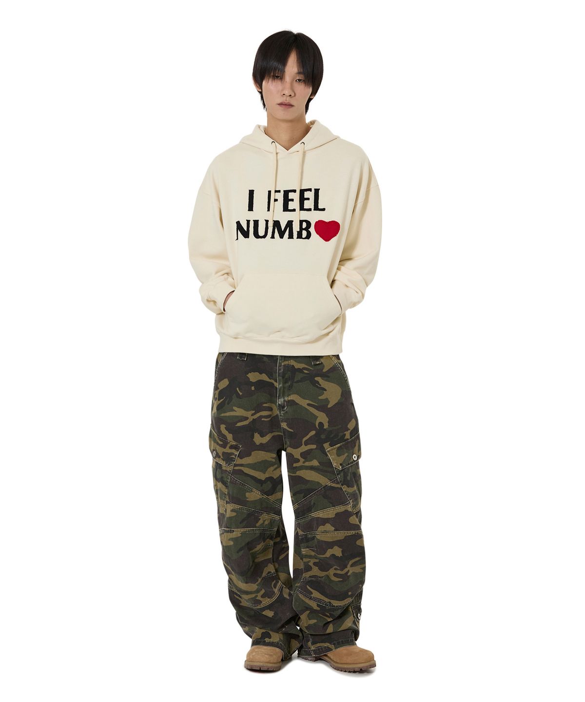 오픈야드(오와이)(OPENYARD(OY)) NUMB PATCH HOODIE - CREAM
