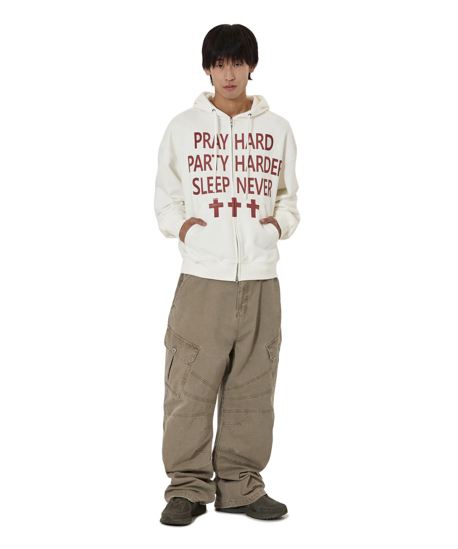 MUSINSA公式 | OY PRAY HARD HOODIE ZIP UP - WHITE