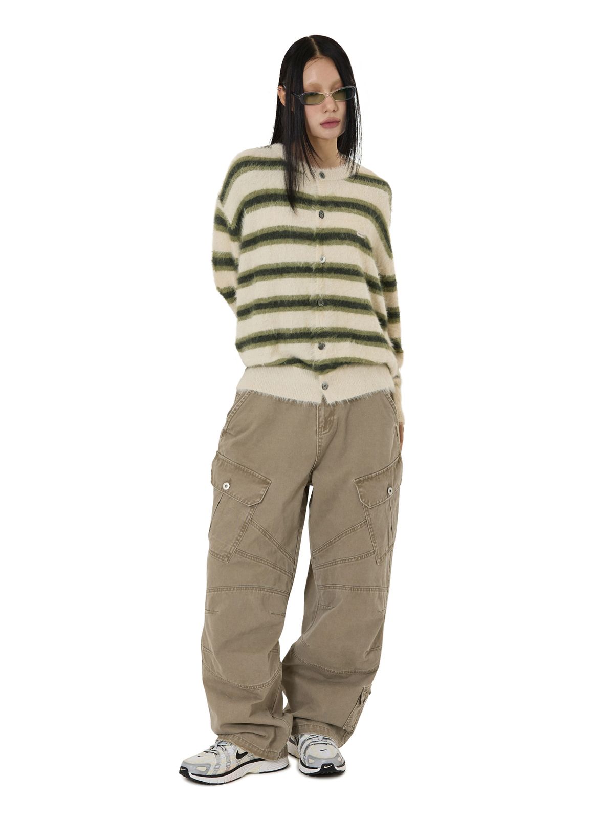 오픈야드(오와이)(OPENYARD(OY)) HAIRY STRIPE KNIT CARDIGAN - IVORY