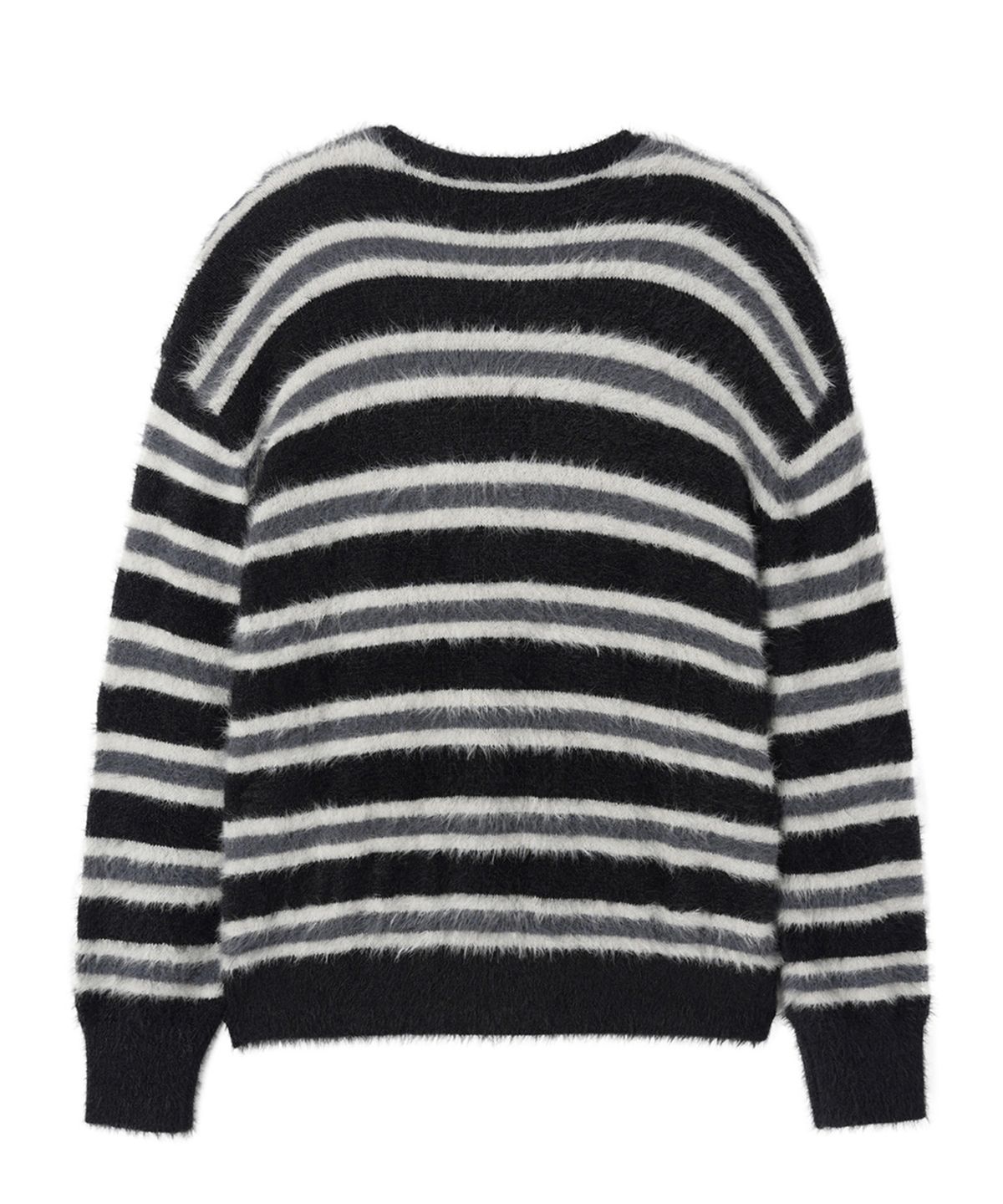 오픈야드(오와이)(OPENYARD(OY)) HAIRY STRIPE KNIT CARDIGAN - BLACK