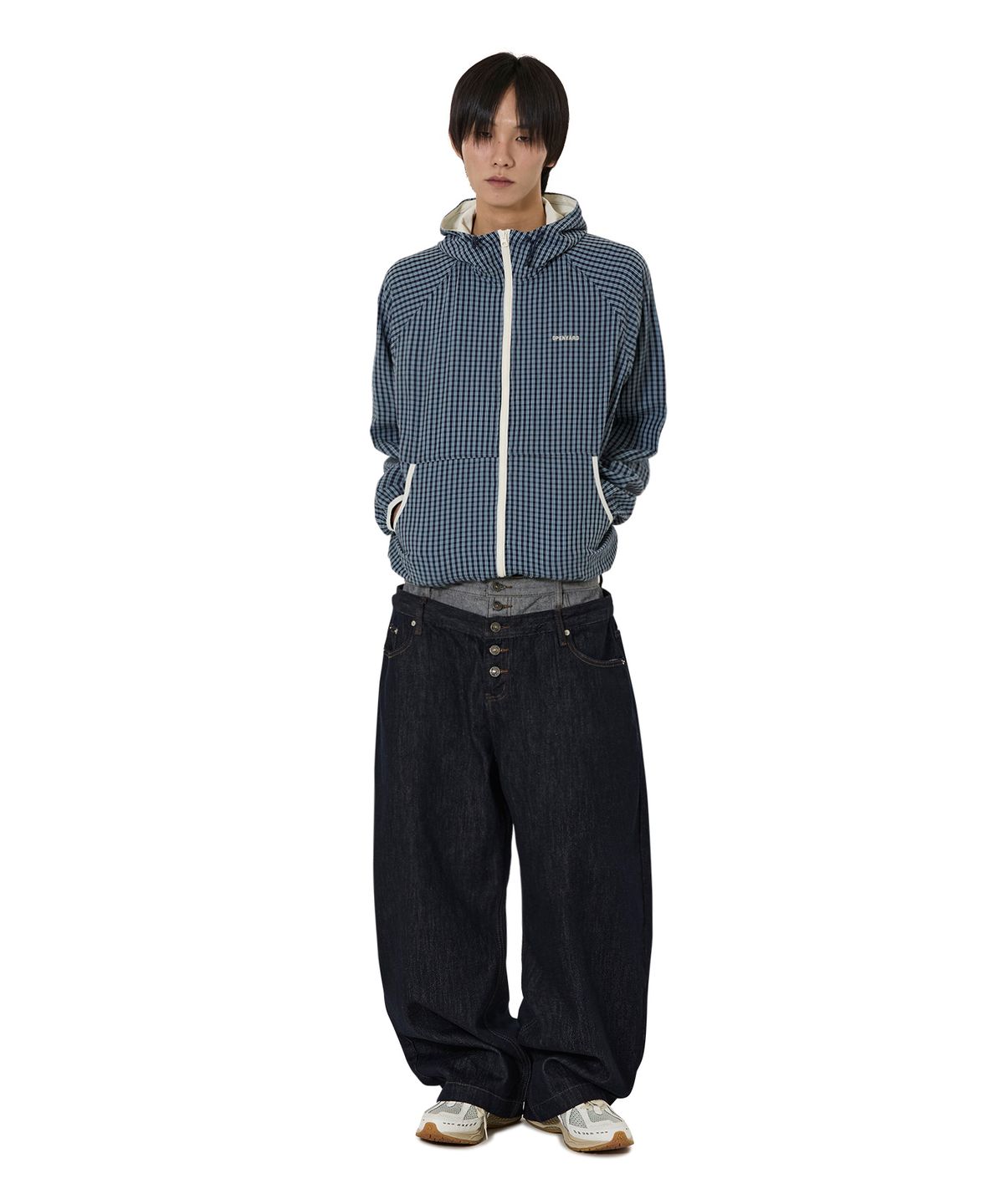 오픈야드(오와이)(OPENYARD(OY)) CHECK HOODED WINDBREAKER - NAVY