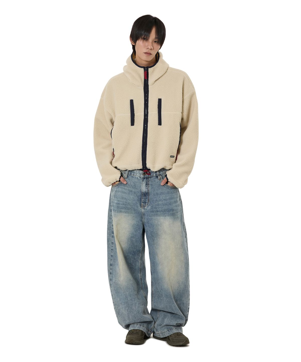 오픈야드(오와이)(OPENYARD(OY)) CROP FLEECE HOODIE JACKET - IVORY
