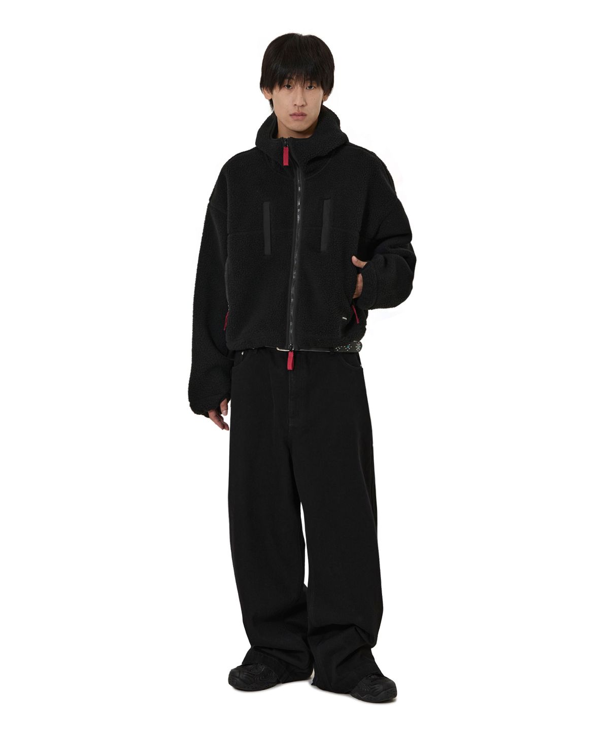 오픈야드(오와이)(OPENYARD(OY)) CROP FLEECE HOODIE JACKET - BLACK