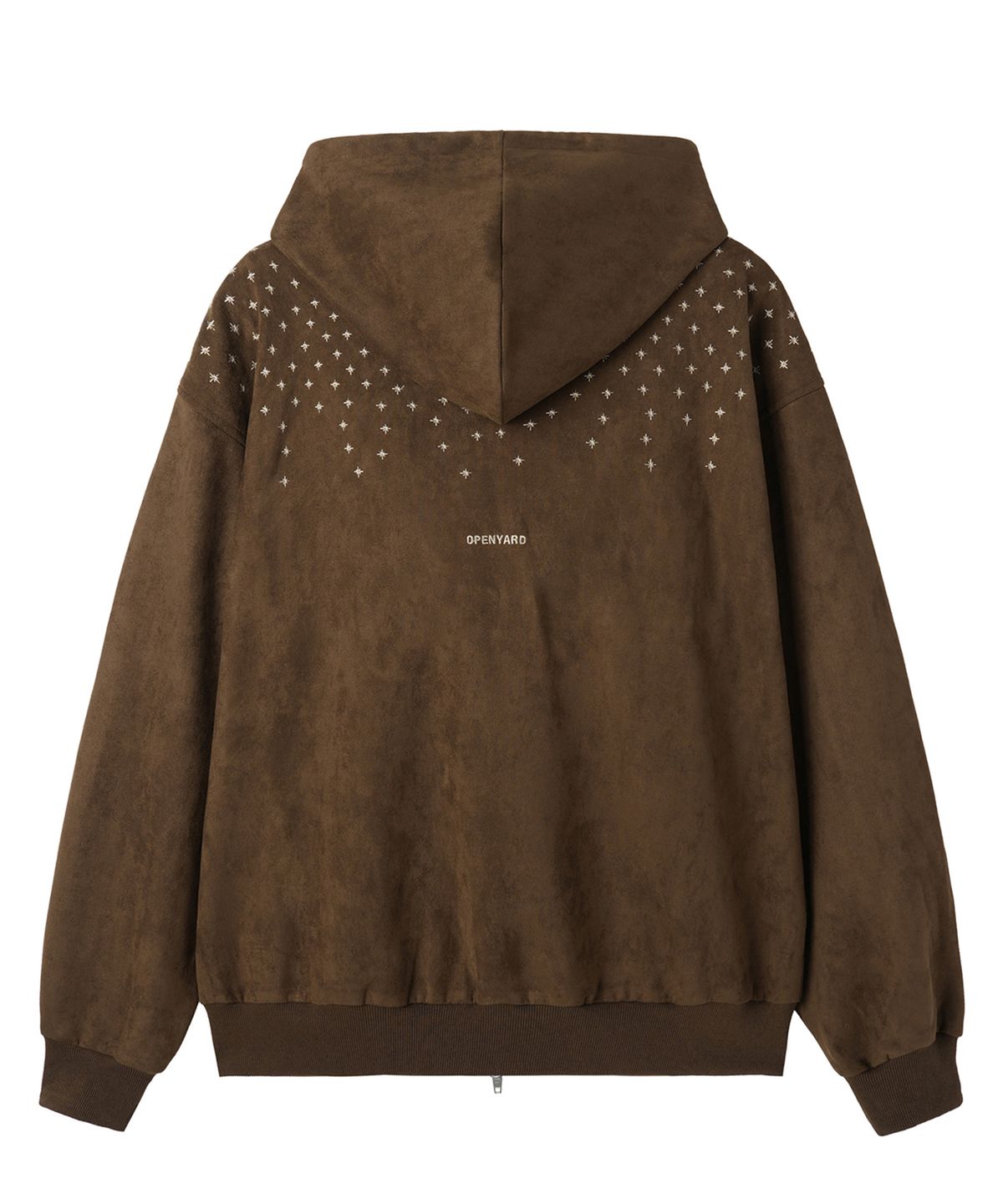 오픈야드(오와이)(OPENYARD(OY)) SPRINKLE EMBROIDERY FAUX SUEDE HOODED JACKET - BROWN