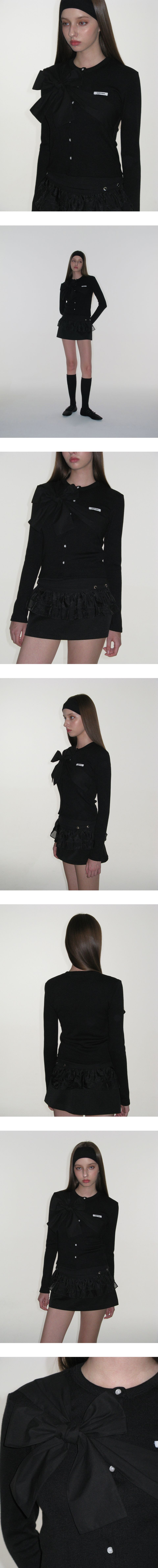 MUSINSA公式 | CRANK Ribbon Tide Knit Cardigan_Black