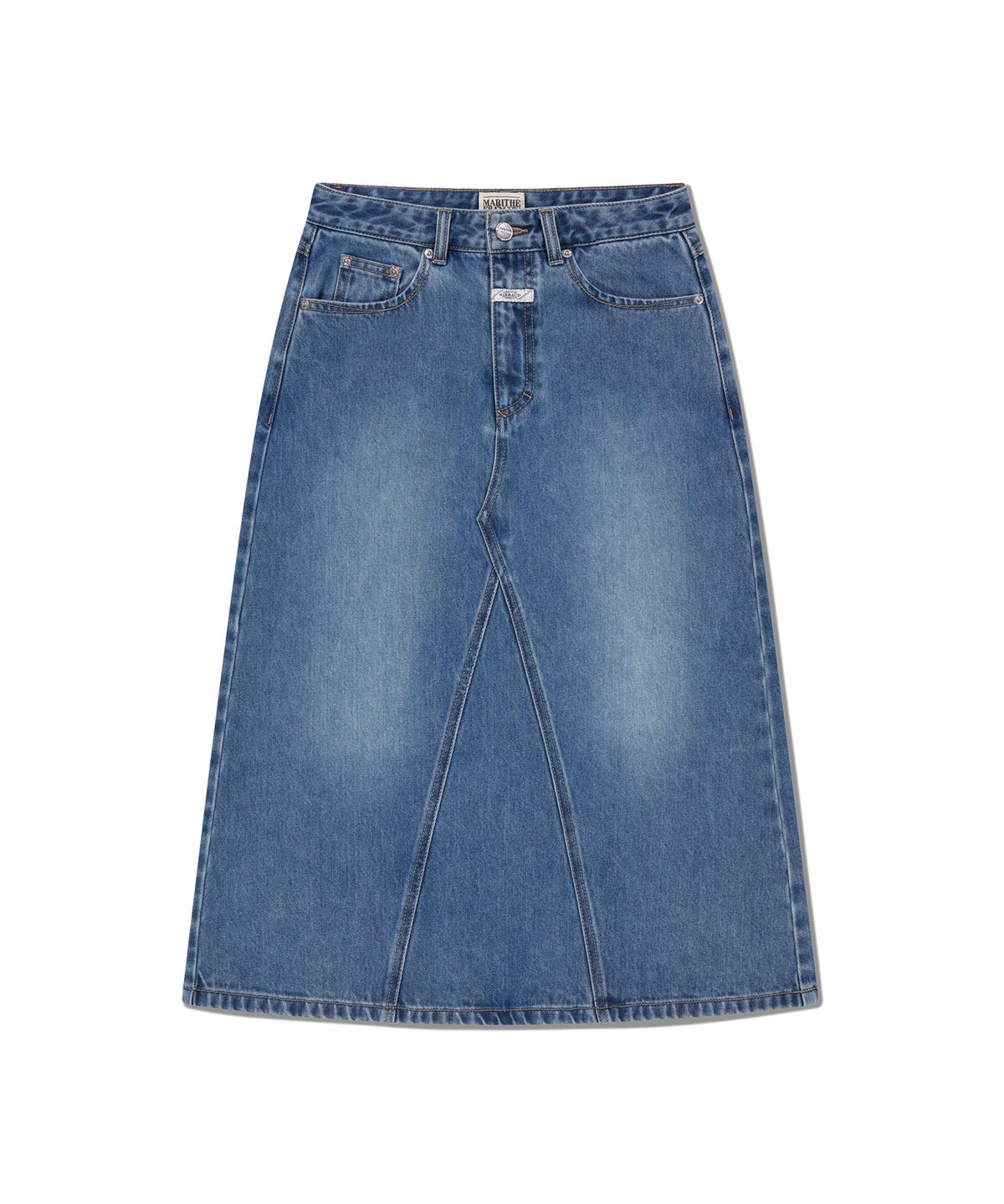 마리떼 프랑소와 저버(MARITHÉ + FRANҪOIS GIRBAUD) W A-LINE DENIM MIDI SKIRT light blue