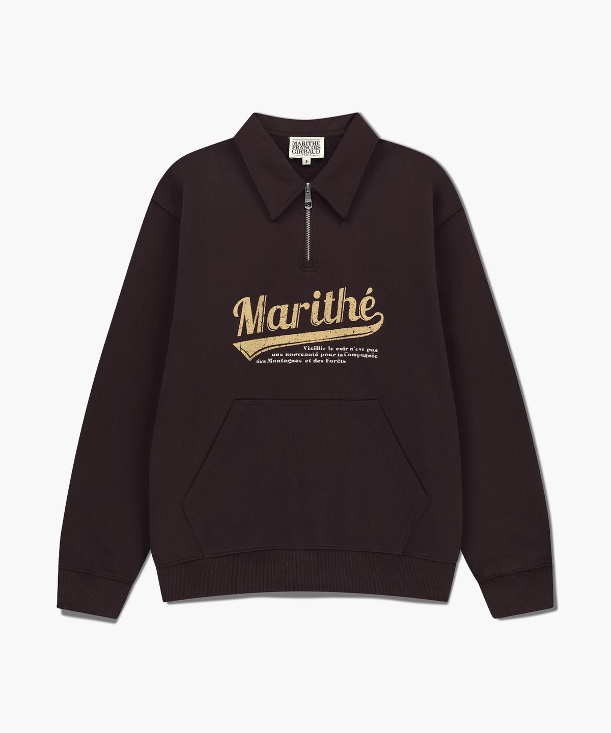 마리떼 프랑소와 저버(MARITHÉ + FRANҪOIS GIRBAUD) BASEBALL LOGO COLLAR HALF ZIPUP SWEATSHIRT brown