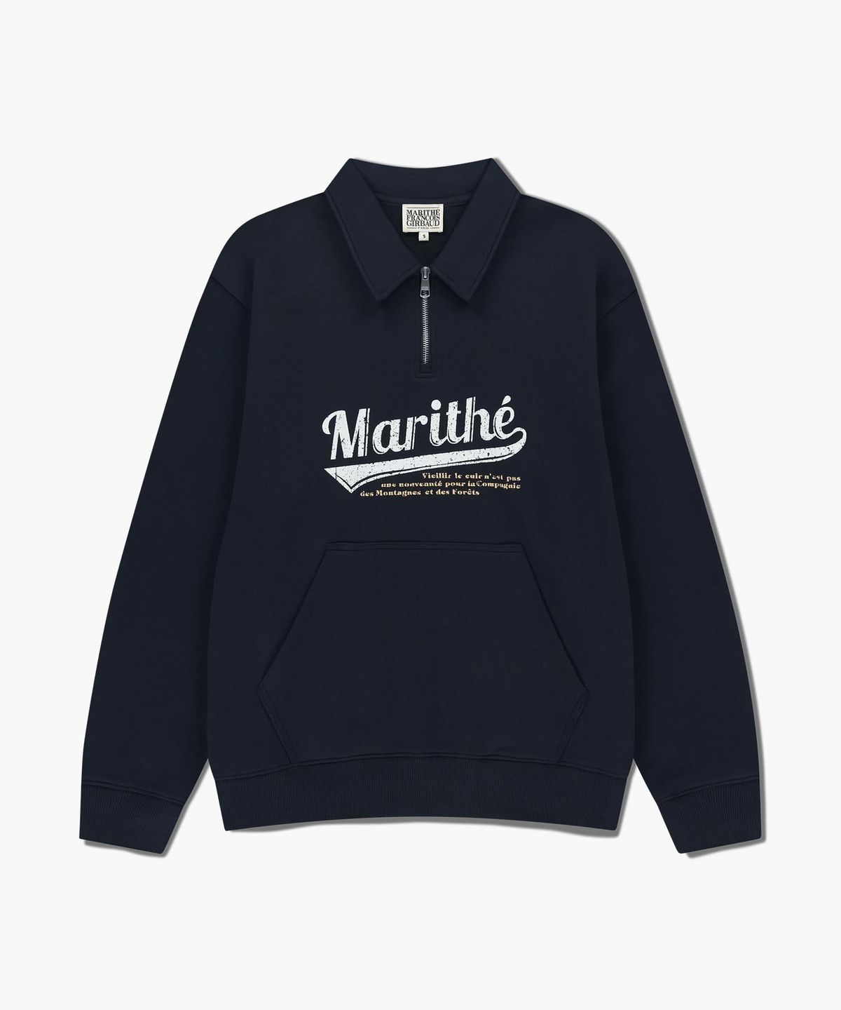 마리떼 프랑소와 저버(MARITHÉ + FRANҪOIS GIRBAUD) BASEBALL LOGO COLLAR HALF ZIPUP SWEATSHIRT navy