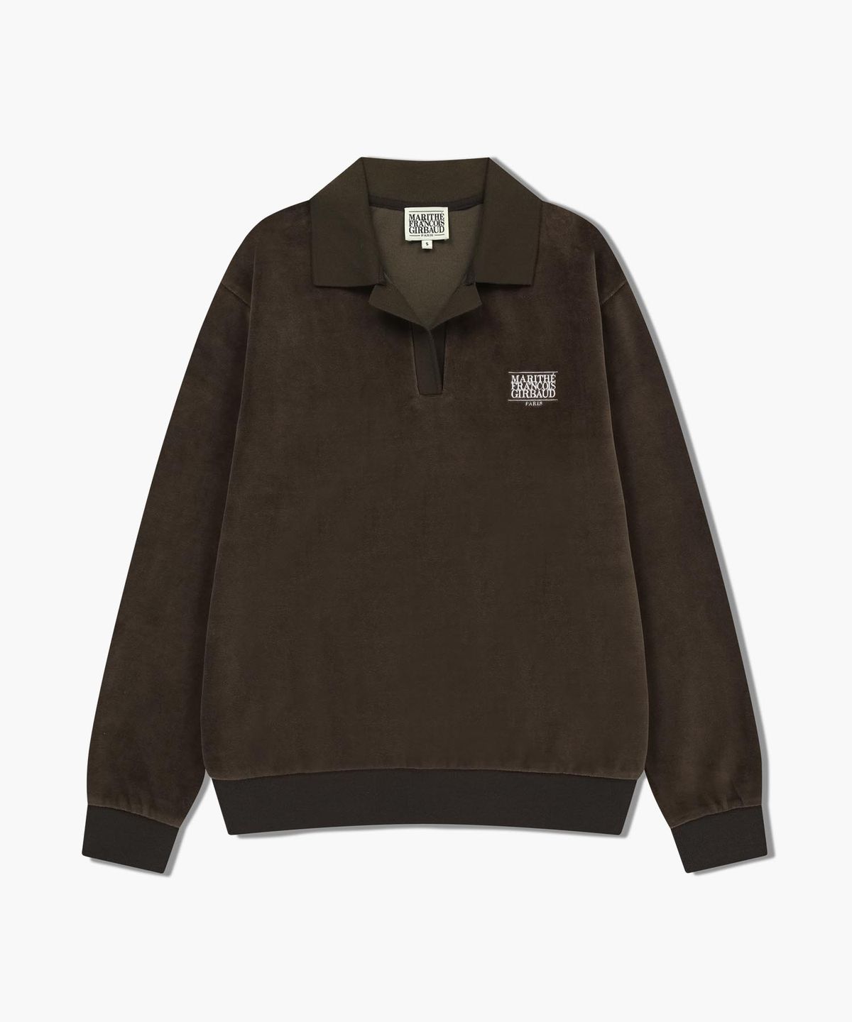 마리떼 프랑소와 저버(MARITHÉ + FRANҪOIS GIRBAUD) CLASSIC LOGO COLLARED VELOUR SWEATSHIRT brown