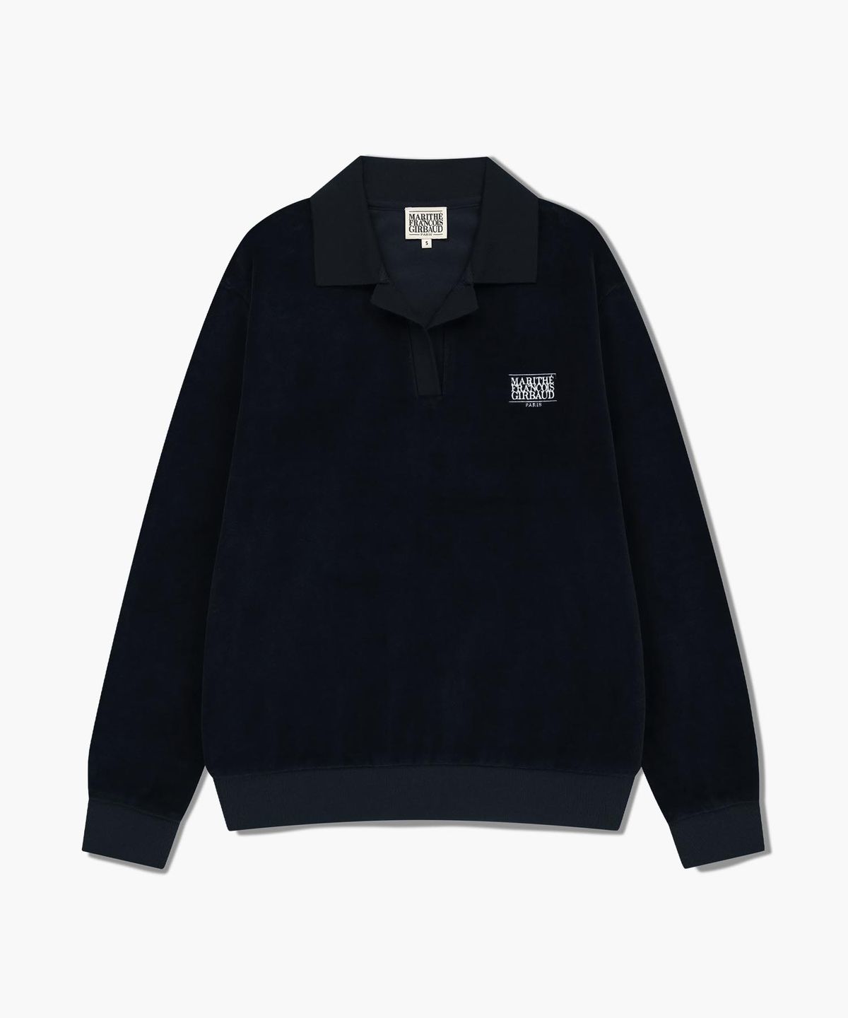 마리떼 프랑소와 저버(MARITHÉ + FRANҪOIS GIRBAUD) CLASSIC LOGO COLLARED VELOUR SWEATSHIRT navy