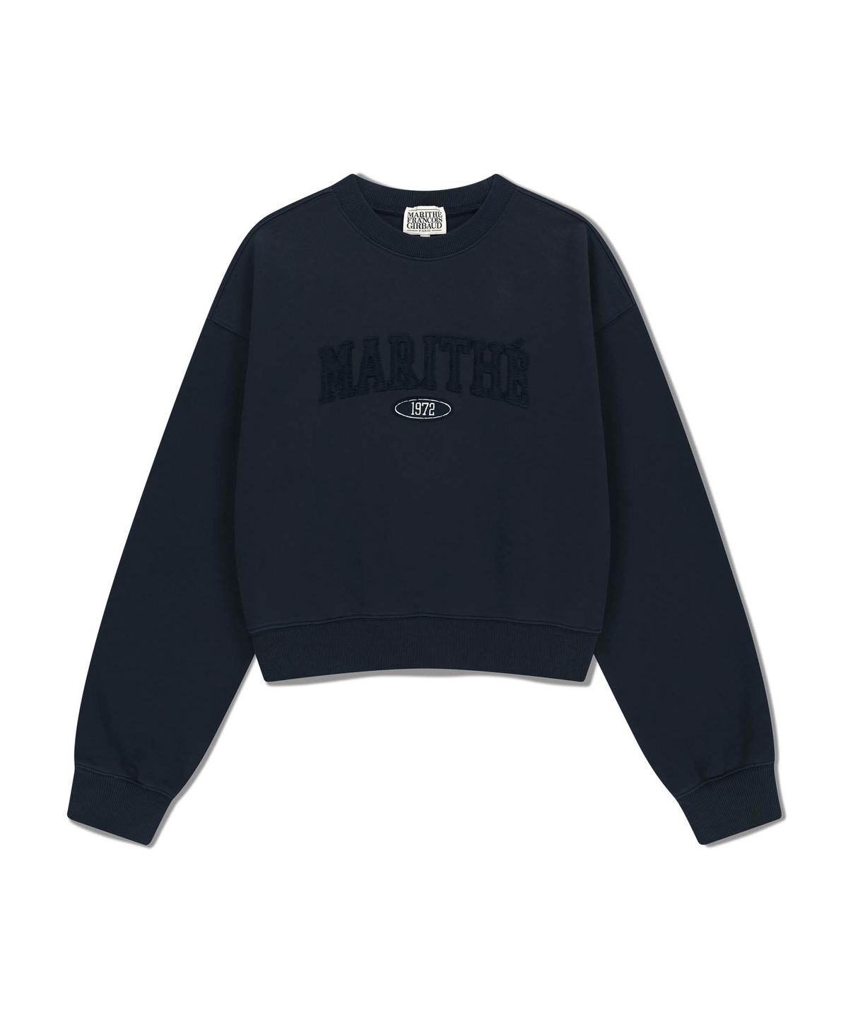 마리떼 프랑소와 저버(MARITHÉ + FRANҪOIS GIRBAUD) W RAW EDGE APPLIQUE LOGO CROP SWEATSHIRT navy