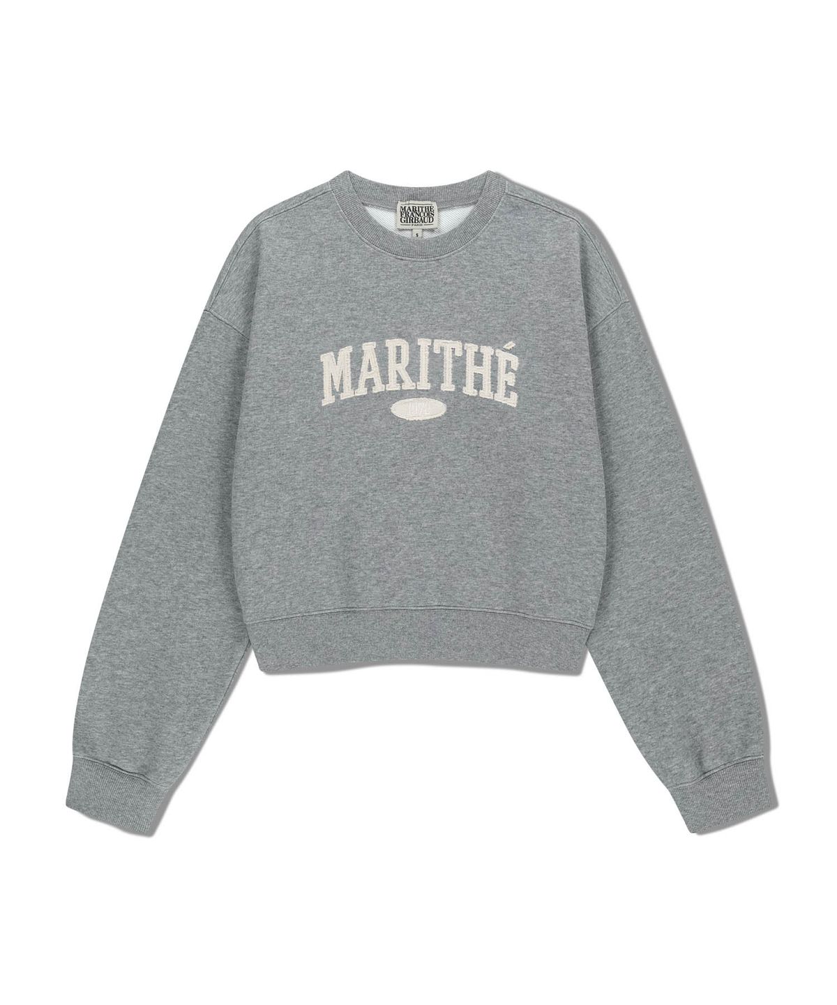 마리떼 프랑소와 저버(MARITHÉ + FRANҪOIS GIRBAUD) W RAW EDGE APPLIQUE LOGO CROP SWEATSHIRT heather gray