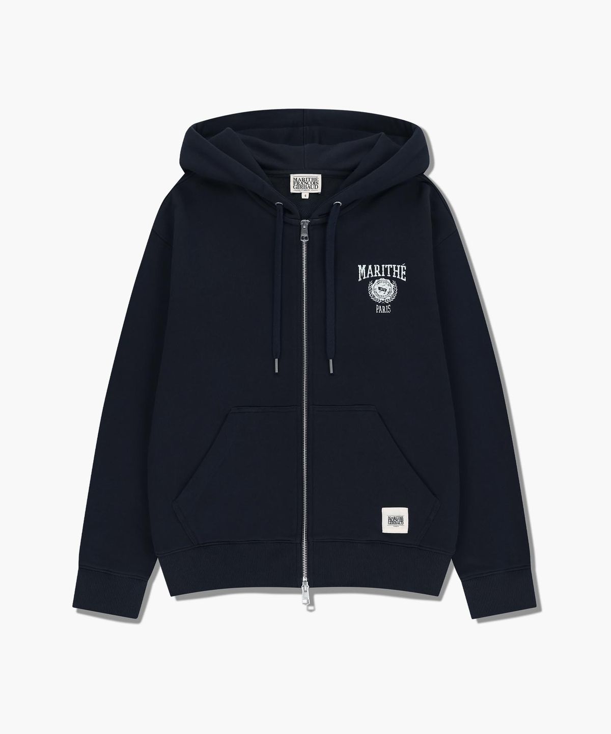 마리떼 프랑소와 저버(MARITHÉ + FRANҪOIS GIRBAUD) BIG COLLEGE LOGO GRAPHIC HOODIE ZIPUP navy
