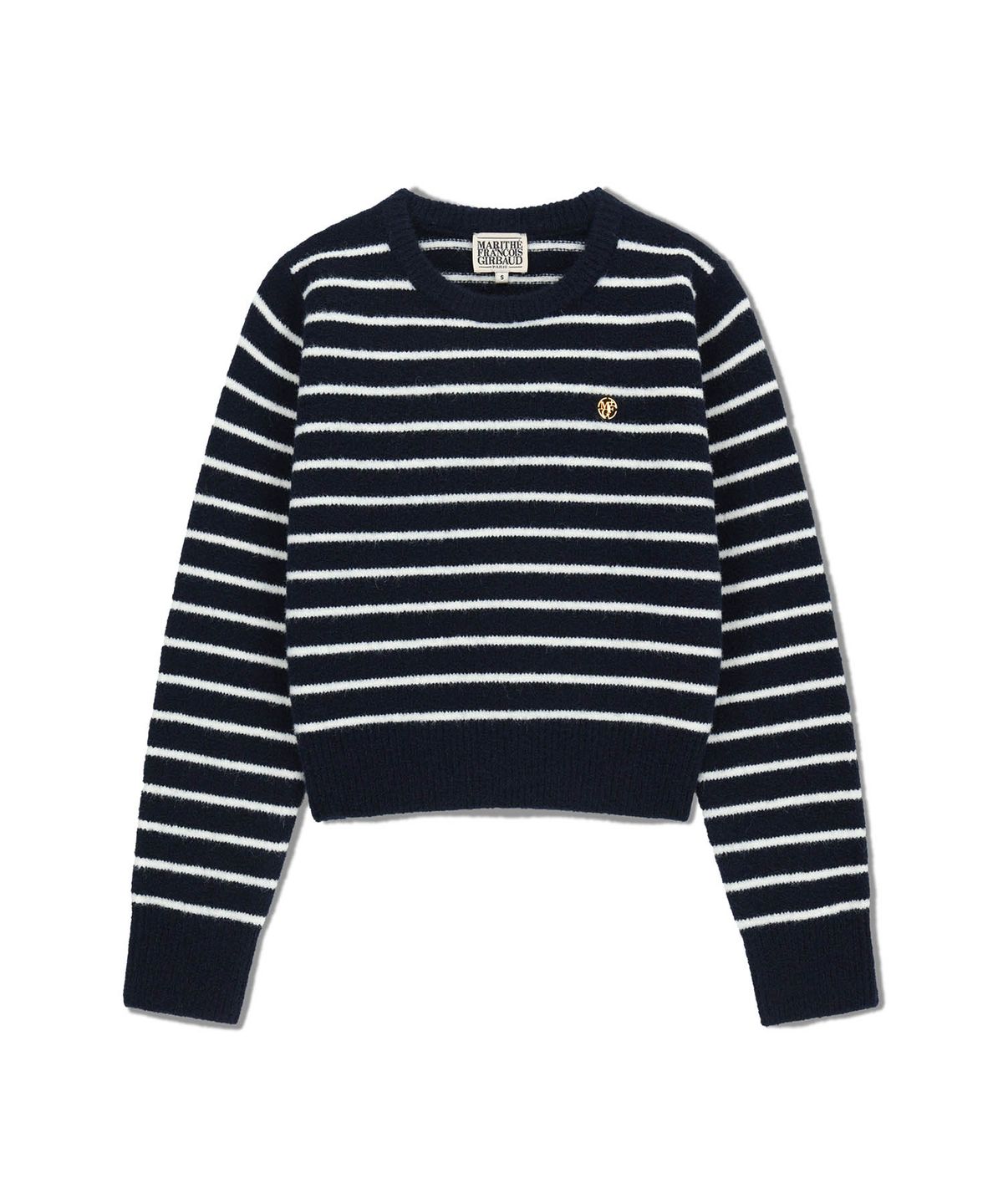 마리떼 프랑소와 저버(MARITHÉ + FRANҪOIS GIRBAUD) W CREW NECK STRIPE CROP KNIT PULLOVER navy