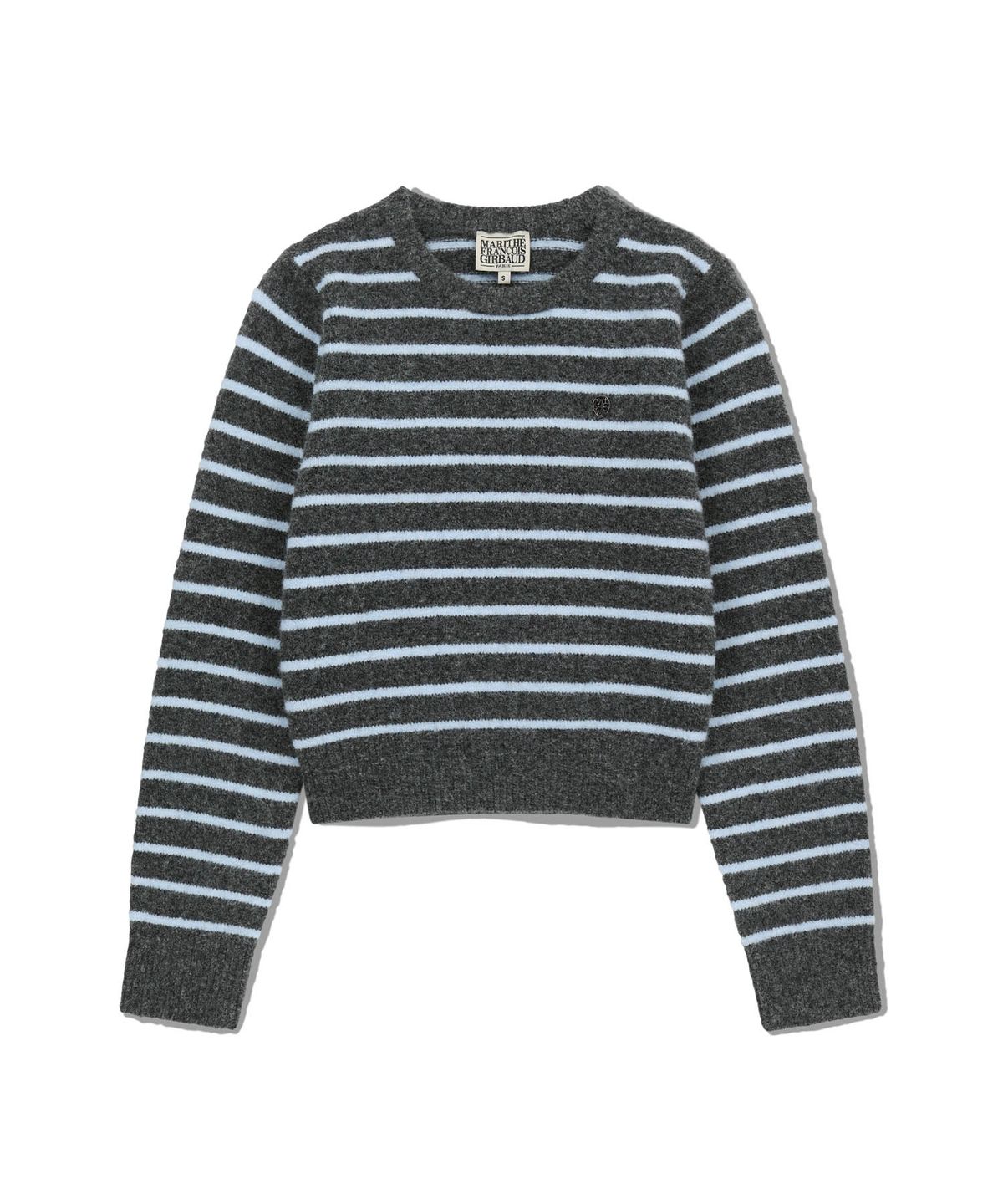 마리떼 프랑소와 저버(MARITHÉ + FRANҪOIS GIRBAUD) W CREW NECK STRIPE CROP KNIT PULLOVER heather charcoal