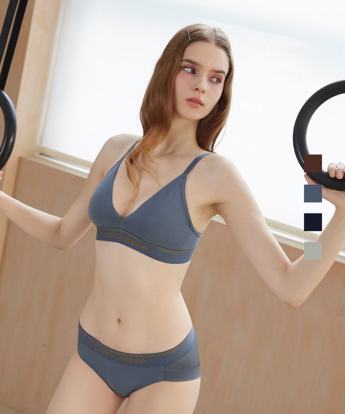 코데즈컴바인 이너웨어(CODES COMBINE INNERWEAR) 코튼 트라이앵글 브라렛 팬티 세트 - 4Colors