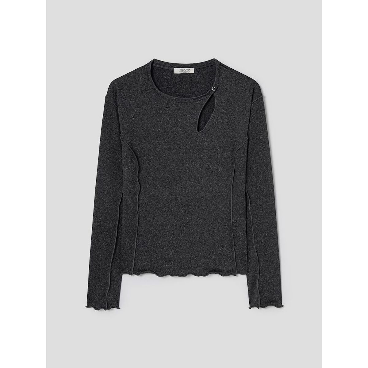 앙개(ANGGAE) Snapped Triangle Neck TShirt  Grey